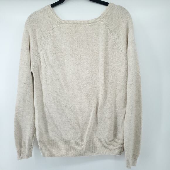 Silence + Noise Boho Minimal Cream Angora Mixed Stitch Chunky Knit Crew Henley S - Picture 9 of 11